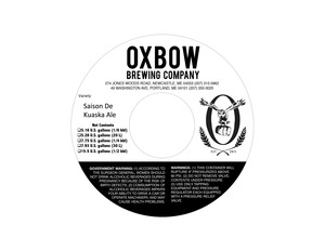 Oxbow Brewing Company Saison De Kuaska January 2016