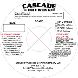 Cascade Brewing Company Gingersnap March 2016