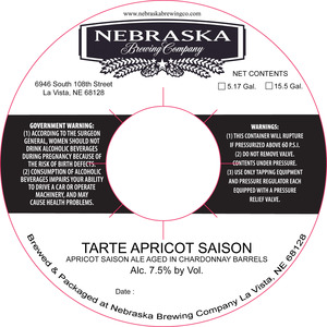 Nebraska Brewing Company Tarte Apricot Saison March 2016