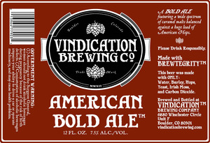 Vindication Brewing Company American Bold Ale March 2016