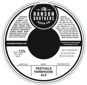 Hanson Brothers Beer Co. Festival Farmhouse Ale March 2016