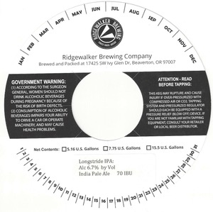 Ridgewalker Brewing Company Longstride IPA March 2016