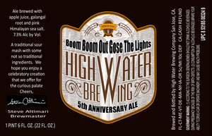 High Water Brewing Boom Boom Out Gose The Lights April 2016