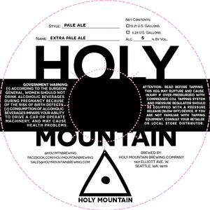 Holy Mountain Extra Pale Ale April 2016
