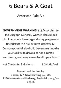 6 Bears & A Goat American Pale Ale April 2016