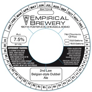 2nd Law Belgian-style Dubbel Ale May 2016