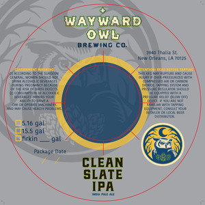 Wayward Owl Brewing Company Clean Slate IPA May 2016