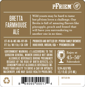 Pfriem Family Brewers Bretta Farmhouse Ale June 2016