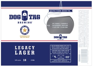 Dog Tag Brewing Legacy Lager June 2016