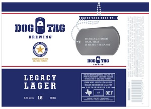 Dog Tag Brewing Legacy Lager June 2016