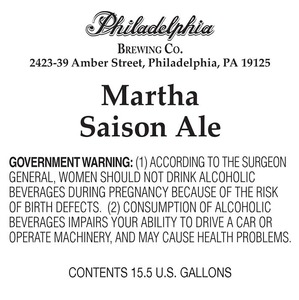 Philadelphia Brewing Co. Martha Saison July 2016