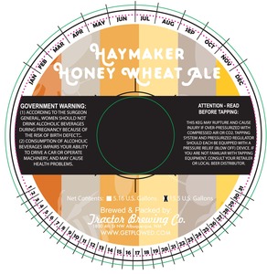 Tractor Brewing Company Haymaker Honey Wheat Ale July 2016