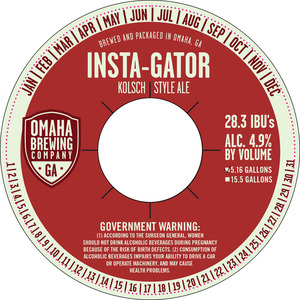 Omaha Brewing Company Insta-gator Kolsch Style July 2016