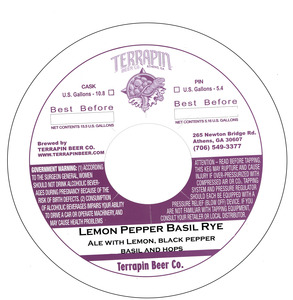 Terrapin Lemon Pepper Basil Rye August 2016