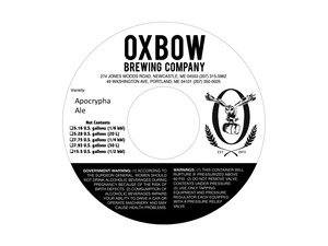 Oxbow Brewing Company Apocrypha August 2016