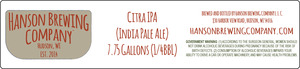 Hanson Brewing Company Citra IPA August 2016