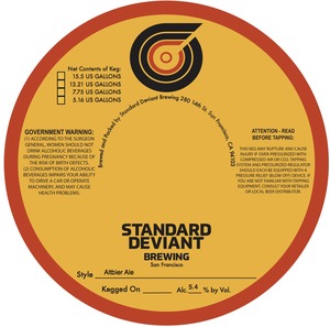 Standard Deviant Brewing Altbier Ale September 2016