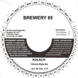 Brewery 85 Kolsch September 2016