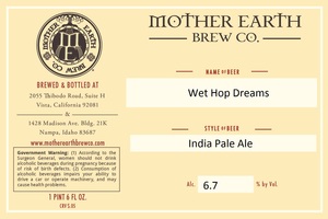 Mother Earth Brew Co Wet Hop Dreams September 2016