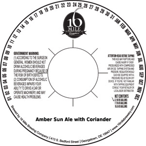 16 Mile Brewing Company, Inc Amber Sun Ale With Coriander September 2016