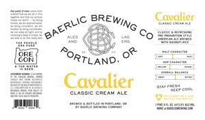 Baerlic Brewing Company Cavalier Cream Ale September 2016