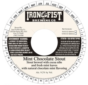 Iron Fist Brewing Company Mint Chocolate Stout October 2016