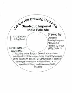 Cricket Hill Brewing Company Sim-notic Imperial India Pale Ale September 2016