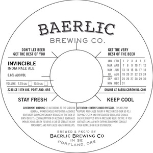 Baerlic Brewing Company Invincible IPA November 2016