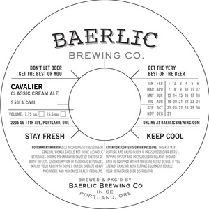 Baerlic Brewing Company Cavalier Cream Ale November 2016