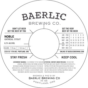 Baerlic Brewing Company Noble Oatmeal Stout November 2016