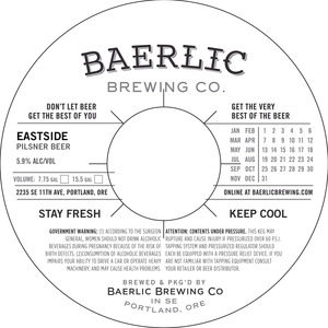 Baerlic Brewing Company Eastside Pilsner Beer November 2016