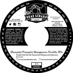 Dead Lizard Brewing Company Humpity Pumpity Manganero Double IPA November 2016