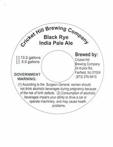 Cricket Hill Brewing Company Black Rye India Pale Ale November 2016