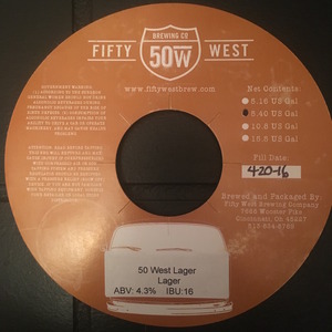 Fifty West Brewing Company 50 West Lager November 2016