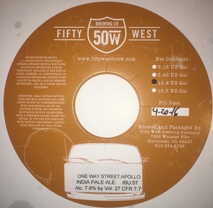 Fifty West Brewing Company One Way Street:apollo November 2016