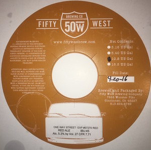 Fifty West Brewing Company One Way Street: Exp. #07270 Red November 2016