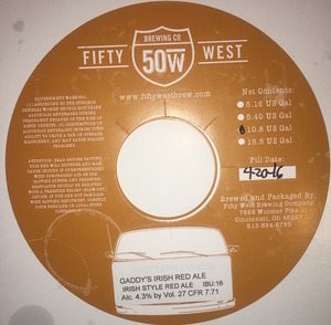 Fifty West Brewing Company Gaddy's Irish Red Ale December 2016