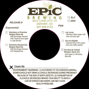 Epic Brewing Cream Ale November 2016