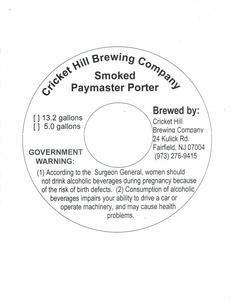 Cricket Hill Brewing Company Smoked Paymaster Porter December 2016