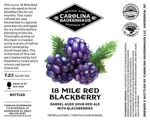18 Mile Red Blackberry Sour Red Ale With Blackberries January 2017