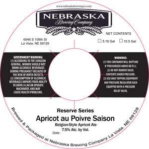 Nebraska Brewing Company Apricot Au Poivre Saison January 2017