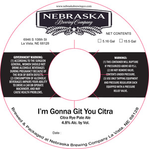 Nebraska Brewing Company I'm Gonna Git You Citra January 2017