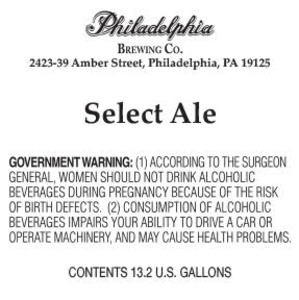 Philadelphia Brewing Co. Select Ale February 2017