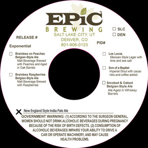 Epic Brewing New England Style India Pale Ale February 2017