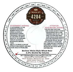 Main Street Brewing Co 4204 Berliner Weiss Style Wheat Beer