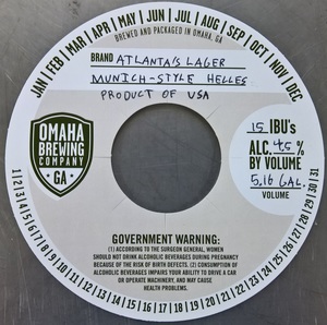 Omaha Brewing Company Atlanta's Lager May 2017