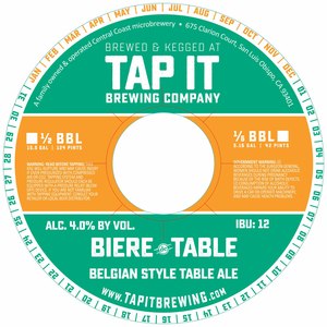 Tap It Brewing Company Biere De Table March 2017