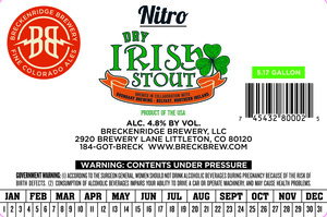 Breckenridge Brewery, LLC Nitro Dry Irish Stout March 2017