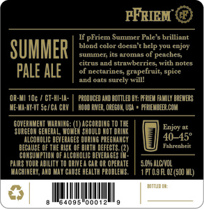Pfriem Family Brewers Summer Pale Ale April 2017