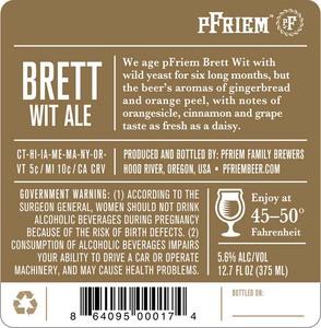 Pfriem Family Brewers Brett Wit Ale April 2017